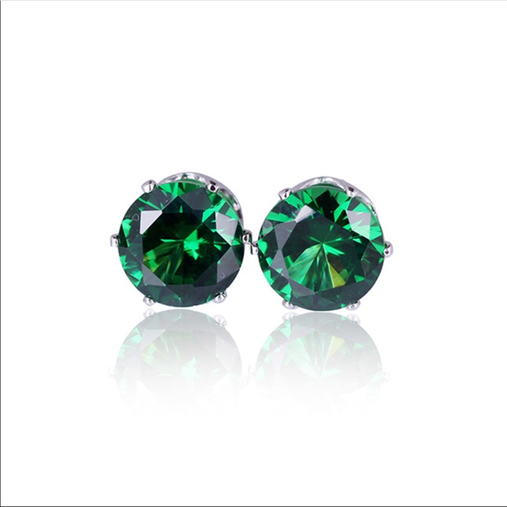 14k White Gold Green CZ Stud Earrings